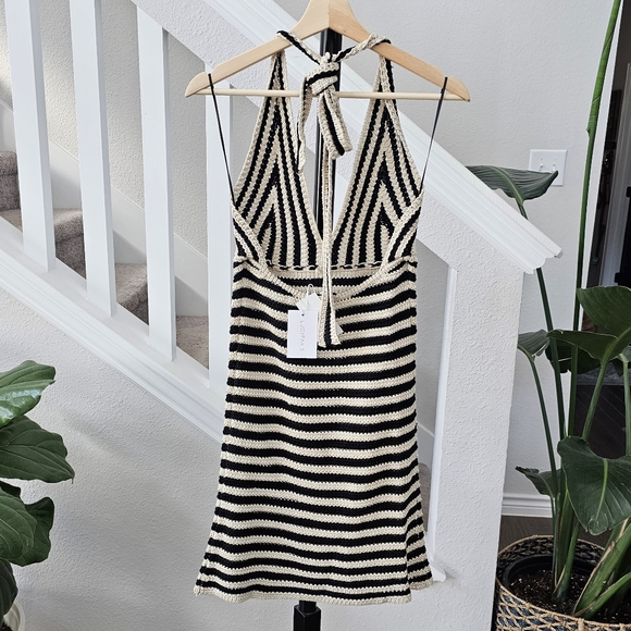 Lucy Paris halter crochet striped dress Size Large NWT - Picture 6 of 11